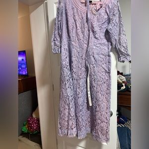Vintage Belted Lace Dress with jeweled accesntd/Lilac/ Size 18